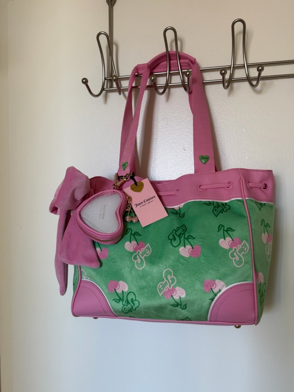 Juicy Couture Pink & Green Cherry Print Tote summer cute NWT y2k viral